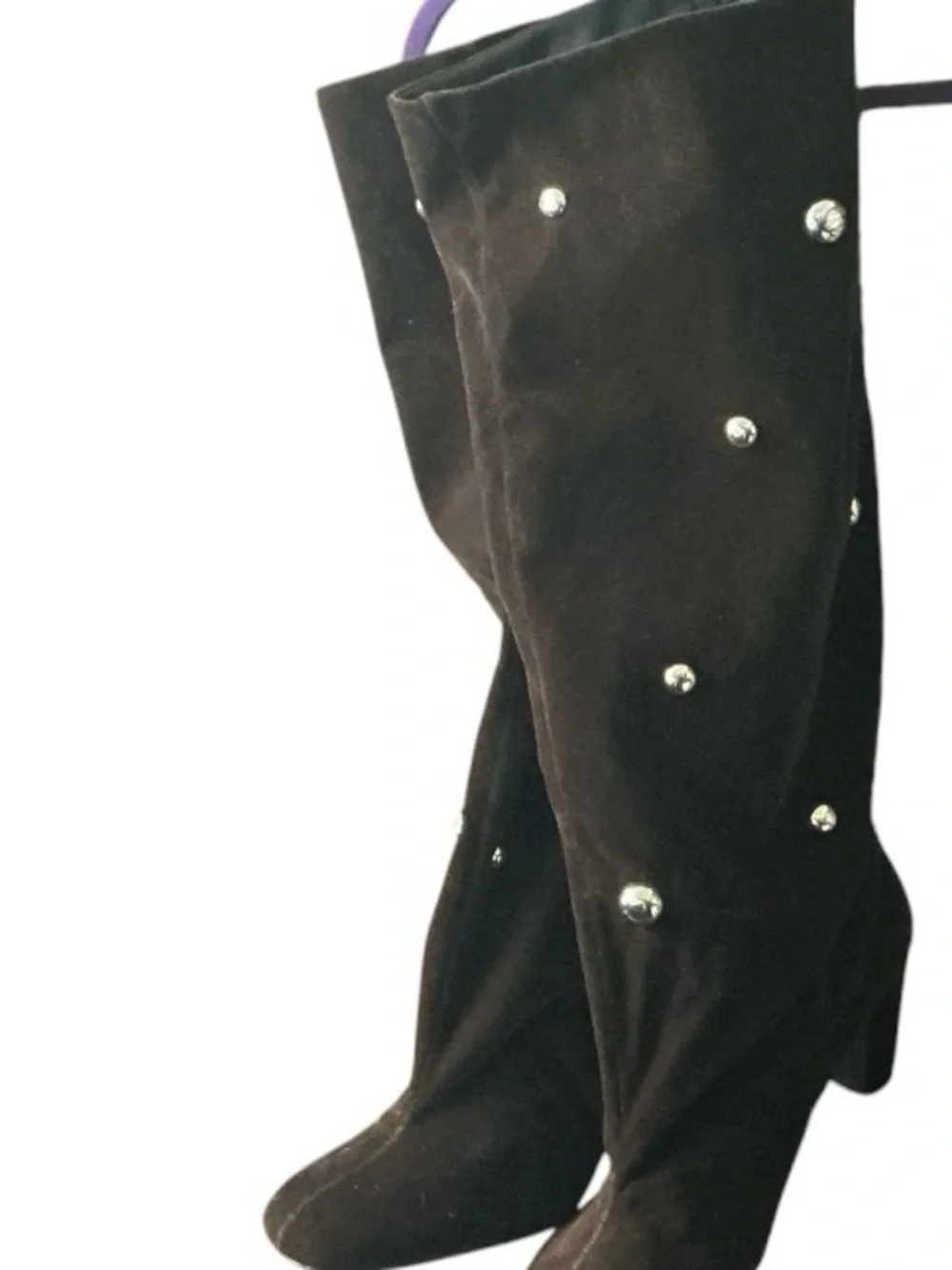 Zara Black Suede Over-the-Knee Boots with Stud Details